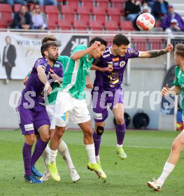 Fussball Bundesliga. SK Austria Klagenfurt gegen WSG Tirol. Kosmas Gkezos, David Toshevski (SK Austria Klagenfurt),  (WSG Tirol). Klagenfurt, am 10.5.2025.
Foto: Kuess
www.qspictures.net
---
pressefotos, pressefotografie, kuess, qs, qspictures, sport, bild, bilder, bilddatenbank