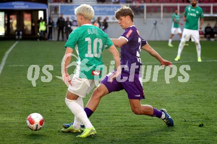 Fussball Bundesliga. SK Austria Klagenfurt gegen WSG Tirol. Jannik Robatsch (SK Austria Klagenfurt), Bror Blume (WSG Tirol). Klagenfurt, am 10.5.2025.
Foto: Kuess
www.qspictures.net
---
pressefotos, pressefotografie, kuess, qs, qspictures, sport, bild, bilder, bilddatenbank