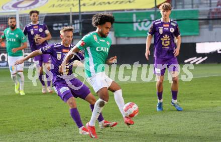 Fussball Bundesliga. SK Austria Klagenfurt gegen WSG Tirol. Tobias Koch (SK Austria Klagenfurt), Quincy Butler (WSG Tirol). Klagenfurt, am 10.5.2025.
Foto: Kuess
www.qspictures.net
---
pressefotos, pressefotografie, kuess, qs, qspictures, sport, bild, bilder, bilddatenbank