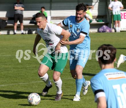 Fussball Kaerntner Liga. Bleiburg gegen Voelkermarkt.  Dominik Peketz (Bleiburg),  Robert Matic  (Voelkermarkt). Bleiburg, am 17.5.2025.
Foto: Kuess
---
pressefotos, pressefotografie, kuess, qs, qspictures, sport, bild, bilder, bilddatenbank