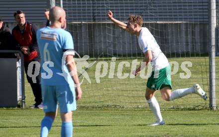Fussball Kaerntner Liga. Bleiburg gegen Voelkermarkt.   Torjubel Valentin Safran  (Voelkermarkt). Bleiburg, am 17.5.2025.
Foto: Kuess
---
pressefotos, pressefotografie, kuess, qs, qspictures, sport, bild, bilder, bilddatenbank
