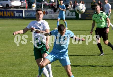 Fussball Kaerntner Liga. Bleiburg gegen Voelkermarkt.  Aljaz Storman (Bleiburg),  Robert Matic  (Voelkermarkt). Bleiburg, am 17.5.2025.
Foto: Kuess
---
pressefotos, pressefotografie, kuess, qs, qspictures, sport, bild, bilder, bilddatenbank