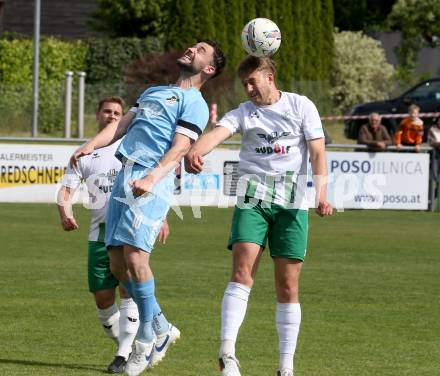 Fussball Kaerntner Liga. Bleiburg gegen Voelkermarkt.  Dominik Peketz (Bleiburg), Lukas Urnik   (Voelkermarkt). Bleiburg, am 17.5.2025.
Foto: Kuess
---
pressefotos, pressefotografie, kuess, qs, qspictures, sport, bild, bilder, bilddatenbank