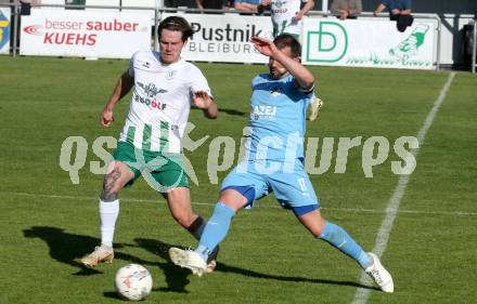 Fussball Kaerntner Liga. Bleiburg gegen Voelkermarkt.  Patrick Paul Oswaldi  (Bleiburg), Raphael Lukas Kulterer   (Voelkermarkt). Bleiburg, am 17.5.2025.
Foto: Kuess
---
pressefotos, pressefotografie, kuess, qs, qspictures, sport, bild, bilder, bilddatenbank
