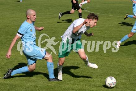 Fussball Kaerntner Liga. Bleiburg gegen Voelkermarkt.  Nikola Tolimir (Bleiburg),   Valentin Safran (Voelkermarkt). Bleiburg, am 17.5.2025.
Foto: Kuess
---
pressefotos, pressefotografie, kuess, qs, qspictures, sport, bild, bilder, bilddatenbank