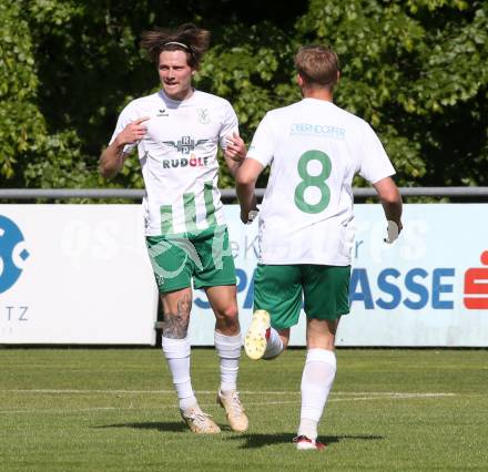 Fussball Kaerntner Liga. Bleiburg gegen Voelkermarkt.  Torjubel Raphael Lukas Kulterer (Voelkermarkt). Bleiburg, am 17.5.2025.
Foto: Kuess
---
pressefotos, pressefotografie, kuess, qs, qspictures, sport, bild, bilder, bilddatenbank