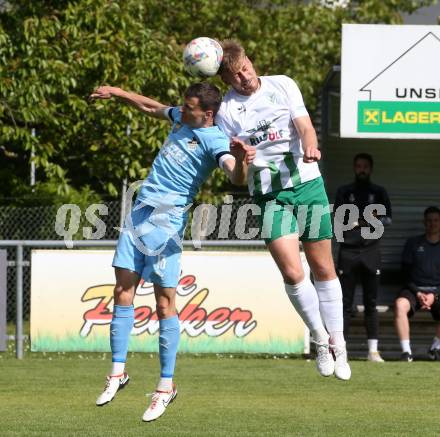 Fussball Kaerntner Liga. Bleiburg gegen Voelkermarkt.  Aljaz Storman (Bleiburg),  Lukas Urnik  (Voelkermarkt). Bleiburg, am 17.5.2025.
Foto: Kuess
---
pressefotos, pressefotografie, kuess, qs, qspictures, sport, bild, bilder, bilddatenbank