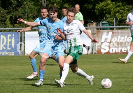 Fussball Kaerntner Liga. Bleiburg gegen Voelkermarkt.  Marvin Maier (Bleiburg), Valentin Safran   (Voelkermarkt). Bleiburg, am 17.5.2025.
Foto: Kuess
---
pressefotos, pressefotografie, kuess, qs, qspictures, sport, bild, bilder, bilddatenbank