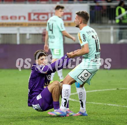 Fussball Bundesliga. SK Austria Klagenfurt gegen Hartberg. Benn Bobzien,  (SK Austria Klagenfurt), Donis Avdijaj (Hartberg). Klagenfurt, am 23.5.2025.
Foto: Kuess
www.qspictures.net
---
pressefotos, pressefotografie, kuess, qs, qspictures, sport, bild, bilder, bilddatenbank