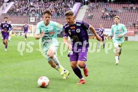 Fussball Bundesliga. SK Austria Klagenfurt gegen TSV Hartberg. Christopher Wernitznig (SK Austria Klagenfurt),  Paul Komposch (Hartberg). Klagenfurt, am 23.5.2025.
Foto: Kuess
www.qspictures.net
---
pressefotos, pressefotografie, kuess, qs, qspictures, sport, bild, bilder, bilddatenbank