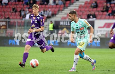 Fussball Bundesliga. SK Austria Klagenfurt gegen TSV Hartberg. Martin Hinteregger (SK Austria Klagenfurt),  Donis Avdijaj (Hartberg). Klagenfurt, am 23.5.2025.
Foto: Kuess
www.qspictures.net
---
pressefotos, pressefotografie, kuess, qs, qspictures, sport, bild, bilder, bilddatenbank