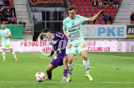 Fussball Bundesliga. SK Austria Klagenfurt gegen TSV Hartberg. Ben Bobzien (SK Austria Klagenfurt), Paul Komposch (Hartberg). Klagenfurt, am 23.5.2025.
Foto: Kuess
www.qspictures.net
---
pressefotos, pressefotografie, kuess, qs, qspictures, sport, bild, bilder, bilddatenbank