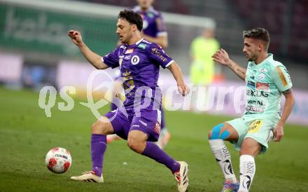 Fussball Bundesliga. SK Austria Klagenfurt gegen TSV Hartberg. Simon Straudi  (SK Austria Klagenfurt), Donis Avdijaj (Hartberg). Klagenfurt, am 23.5.2025.
Foto: Kuess
www.qspictures.net
---
pressefotos, pressefotografie, kuess, qs, qspictures, sport, bild, bilder, bilddatenbank