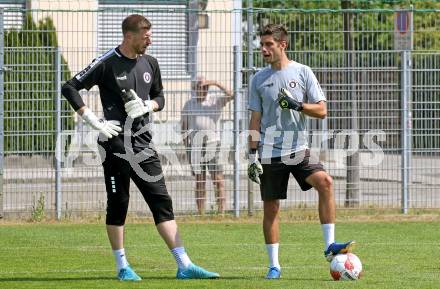 Fussball 2. Liga. Training SK Austria Klagenfurt.  Manuel Kuttin, Tormanntrainer Marc Lamberger. Klagenfurt, am 23.6.2025.
Foto: Kuess
---
pressefotos, pressefotografie, kuess, qs, qspictures, sport, bild, bilder, bilddatenbank