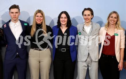 Empfang und Ehrung von Kaerntens erfolgreichen Wintersportlerinnen und -sportlern. Maximilian Ortner, Nadine Fest, Carmen Spielberger, Markus Mueller, Sabine Payer. Klagenfurt, am 7.4.2025.
Foto: Kuess
www.qspictures.net
---
pressefotos, pressefotografie, kuess, qs, qspictures, sport, bild, bilder, bilddatenbank