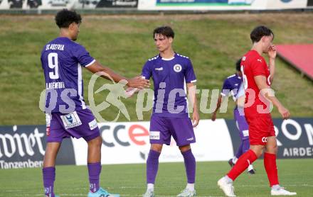 Fussball Testspiel. St. Veit gegen SK Austria Klagenfurt. Torjubel Naldo Apericido, Tristan Schoppitsch (Klagenfurt).  St. Veit, am 25.6.2025.
Foto: Kuess
---
pressefotos, pressefotografie, kuess, qs, qspictures, sport, bild, bilder, bilddatenbank