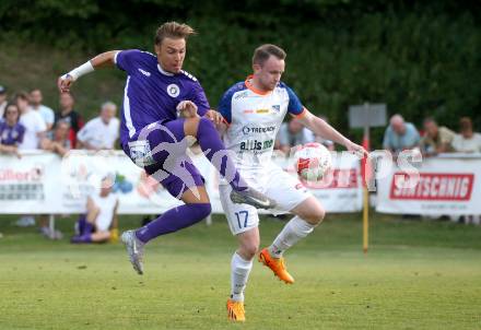 Fussball Testspiel. SK Austria Klagenfurt gegen Treibach.  Sebastian Pschernig (Klagenfurt), Thomas Pirker  (Treibach). Gurnitz, am 27.6.2025.
Foto: Kuess
www.qspictures.net
---
pressefotos, pressefotografie, kuess, qs, qspictures, sport, bild, bilder, bilddatenbank
