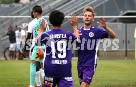 Fussball Testspiel. SK Austria Klagenfurt gegen Sturm Graz Amateure.  Torjubel Marc Andre Schmerboeck  (Klagenfurt). Klagenfurt, am 4.7.2025.
Foto: Kuess
www.qspictures.net
---
pressefotos, pressefotografie, kuess, qs, qspictures, sport, bild, bilder, bilddatenbank