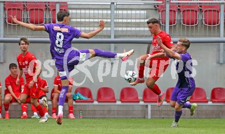Fussball Testspiel. SK Austria Klagenfurt gegen KAC1909. Mario Krnjic, Marc Andre Schmerboeck   (Klagenfurt). Klagenfurt, am 12.7.2025.
Foto: Kuess
www.qspictures.net
---
pressefotos, pressefotografie, kuess, qs, qspictures, sport, bild, bilder, bilddatenbank
