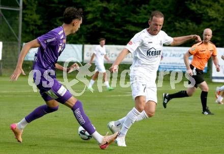 Fussball Testspiel. Velden gegen SK Austria Klagenfurt.  Mario Kroepfl (Velden),  Marcel Krnjic  (Klagenfurt). Velden, am 18.7.2025.
Foto: Kuess
www.qspictures.net
---
pressefotos, pressefotografie, kuess, qs, qspictures, sport, bild, bilder, bilddatenbank