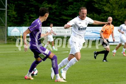 Fussball Testspiel. Velden gegen SK Austria Klagenfurt.  Mario Kroepfl (Velden),  Marcel Krnjic  (Klagenfurt). Velden, am 18.7.2025.
Foto: Kuess
www.qspictures.net
---
pressefotos, pressefotografie, kuess, qs, qspictures, sport, bild, bilder, bilddatenbank