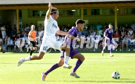 Fussball Testspiel. Velden gegen SK Austria Klagenfurt. Lukas Lausegger (Velden),   Alexander Ranacher (Klagenfurt). Velden, am 18.7.2025.
Foto: Kuess
www.qspictures.net
---
pressefotos, pressefotografie, kuess, qs, qspictures, sport, bild, bilder, bilddatenbank