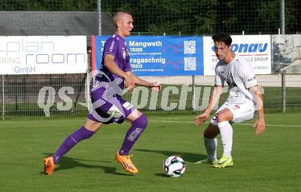 Fussball Testspiel. Velden gegen SK Austria Klagenfurt. Luka Caculovic (Velden),   Bartol Barisic(Klagenfurt). Velden, am 18.7.2025.
Foto: Kuess
www.qspictures.net
---
pressefotos, pressefotografie, kuess, qs, qspictures, sport, bild, bilder, bilddatenbank