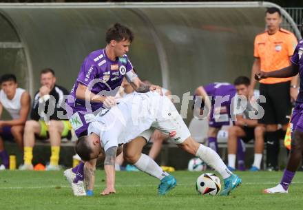 Fussball Testspiel. Velden gegen SK Austria Klagenfurt.  Tom Zurga (Velden), Matthias Dollinger  (Klagenfurt). Velden, am 18.7.2025.
Foto: Kuess
www.qspictures.net
---
pressefotos, pressefotografie, kuess, qs, qspictures, sport, bild, bilder, bilddatenbank