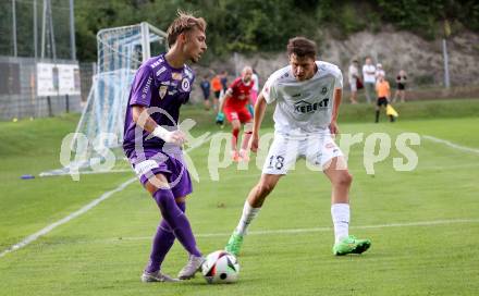 Fussball Testspiel. Velden gegen SK Austria Klagenfurt.  Alexander Kurz (Velden), Sebastian Pschernig  (Klagenfurt). Velden, am 18.7.2025.
Foto: Kuess
www.qspictures.net
---
pressefotos, pressefotografie, kuess, qs, qspictures, sport, bild, bilder, bilddatenbank