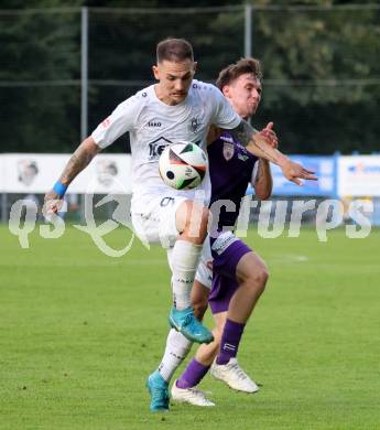 Fussball Testspiel. Velden gegen SK Austria Klagenfurt.  Tom Zurga (Velden), Matthias Dollinger  (Klagenfurt). Velden, am 18.7.2025.
Foto: Kuess
www.qspictures.net
---
pressefotos, pressefotografie, kuess, qs, qspictures, sport, bild, bilder, bilddatenbank