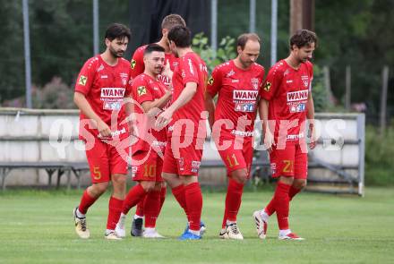 Fussball Kaerntner Liga. Grafenstein gegen Koettmannsdorf.  Torjubel Fabio Sebastian Miklautz (Grafenstein),  Grafenstein, am 1.8..2025.
Foto: Kuess
www.qspictures.net
---
pressefotos, pressefotografie, kuess, qs, qspictures, sport, bild, bilder, bilddatenbank