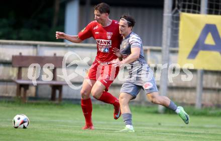 Fussball Kaerntner Liga. Grafenstein gegen Koettmannsdorf.  Florian Rappitsch (Grafenstein),   Marco Modritsch (Koettmannsdorf). Grafenstein, am 1.8..2025.
Foto: Kuess
www.qspictures.net
---
pressefotos, pressefotografie, kuess, qs, qspictures, sport, bild, bilder, bilddatenbank