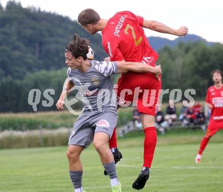 Fussball Kaerntner Liga. Grafenstein gegen Koettmannsdorf.  Manuel Rabitsch (Grafenstein),   Marco Modritsch (Koettmannsdorf). Grafenstein, am 1.8..2025.
Foto: Kuess
www.qspictures.net
---
pressefotos, pressefotografie, kuess, qs, qspictures, sport, bild, bilder, bilddatenbank