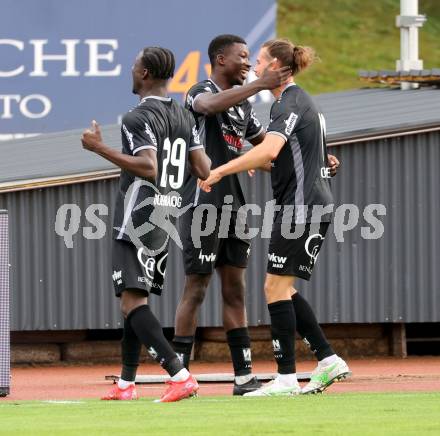 Fussball Bundesliga. Wolfsberger AC  gegen SCR Altach. Torjubel Ousmane Diawara   (Altach). Wolfsberg, am 2.8..2025.
Foto: Kuess
www.qspictures.net
---
pressefotos, pressefotografie, kuess, qs, qspictures, sport, bild, bilder, bilddatenbank