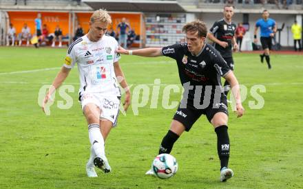 Fussball Bundesliga. Wolfsberger AC  gegen SCR Altach.  Erik Kojzek (Wolfsberg),   Paul-Friedrich Koller (Altach). Wolfsberg, am 2.8..2025.
Foto: Kuess
www.qspictures.net
---
pressefotos, pressefotografie, kuess, qs, qspictures, sport, bild, bilder, bilddatenbank