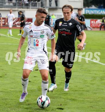 Fussball Bundesliga. Wolfsberger AC  gegen SCR Altach.  Donis Avdijaj (Wolfsberg),  Paul-Friedrich Koller  (Altach). Wolfsberg, am 2.8..2025.
Foto: Kuess
www.qspictures.net
---
pressefotos, pressefotografie, kuess, qs, qspictures, sport, bild, bilder, bilddatenbank
