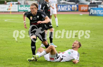Fussball Bundesliga. Wolfsberger AC  gegen SCR Altach.  Angelo Gattermayer (Wolfsberg),  Paul-Friedrich Koller  (Altach). Wolfsberg, am 2.8..2025.
Foto: Kuess
www.qspictures.net
---
pressefotos, pressefotografie, kuess, qs, qspictures, sport, bild, bilder, bilddatenbank