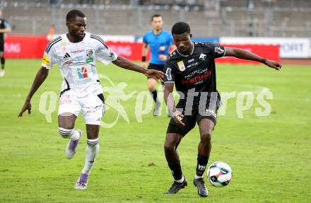 Fussball Bundesliga. Wolfsberger AC  gegen SCR Altach.  Cheick Mamadou Diabate (Wolfsberg),  Ousmane Diawara  (Altach). Wolfsberg, am 2.8..2025.
Foto: Kuess
www.qspictures.net
---
pressefotos, pressefotografie, kuess, qs, qspictures, sport, bild, bilder, bilddatenbank