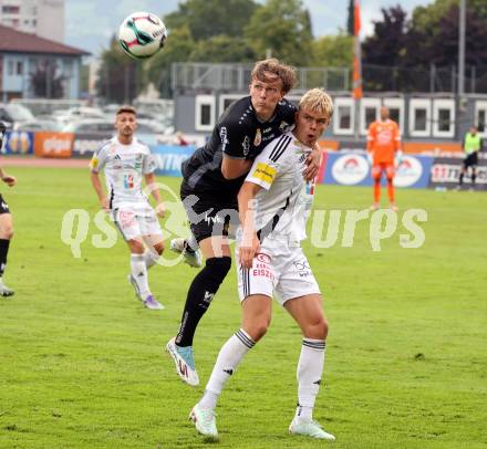Fussball Bundesliga. Wolfsberger AC  gegen SCR Altach.  Erik Kojzek (Wolfsberg),  Paul-Friedrich Koller  (Altach). Wolfsberg, am 2.8..2025.
Foto: Kuess
www.qspictures.net
---
pressefotos, pressefotografie, kuess, qs, qspictures, sport, bild, bilder, bilddatenbank