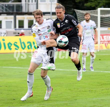Fussball Bundesliga. Wolfsberger AC  gegen SCR Altach.  Simon Piesinger (Wolfsberg),  Patrick Sebastian Greil  (Altach). Wolfsberg, am 2.8..2025.
Foto: Kuess
www.qspictures.net
---
pressefotos, pressefotografie, kuess, qs, qspictures, sport, bild, bilder, bilddatenbank