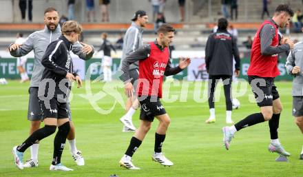 Fussball Bundesliga. Wolfsberger AC  gegen SCR Altach.  Aufwaermen (Altach). Wolfsberg, am 2.8..2025.
Foto: Kuess
www.qspictures.net
---
pressefotos, pressefotografie, kuess, qs, qspictures, sport, bild, bilder, bilddatenbank