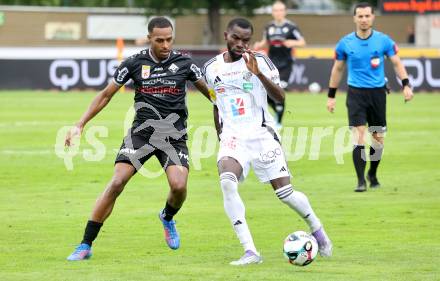 Fussball Bundesliga. Wolfsberger AC  gegen SCR Altach.  Cheick Mamadou Diabate (Wolfsberg),  Suliman-Marlon Mustapha  (Altach). Wolfsberg, am 2.8..2025.
Foto: Kuess
www.qspictures.net
---
pressefotos, pressefotografie, kuess, qs, qspictures, sport, bild, bilder, bilddatenbank