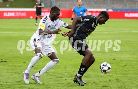Fussball Bundesliga. Wolfsberger AC  gegen SCR Altach. Cheick Mamadou Diabate (WAC),  Ousmane Diabara  (Altach). Wolfsberg, am 2.8..2025.
Foto: Kuess
www.qspictures.net
---
pressefotos, pressefotografie, kuess, qs, qspictures, sport, bild, bilder, bilddatenbank