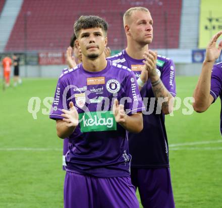 Fussball 2. Liga. SK Austria Klagenfurt gegen Young Violett Austria Wien.  Dino Delic (Klagenfurt),  Klagenfurt, 8.8.2025.
Foto: Kuess
www.qspictures.net
---
pressefotos, pressefotografie, kuess, qs, qspictures, sport, bild, bilder, bilddatenbank