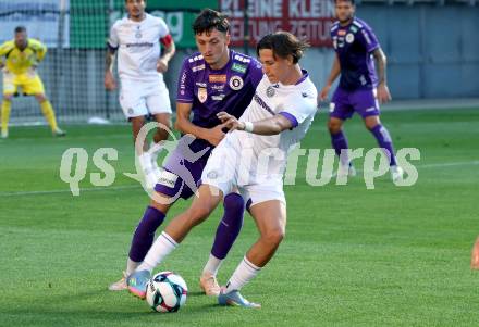 Fussball 2. Liga. SK Austria Klagenfurt gegen Young Violett Austria Wien.  Marcel Krnjic (Klagenfurt), Romeo Moerth   (Wien). Klagenfurt, 8.8.2025.
Foto: Kuess
www.qspictures.net
---
pressefotos, pressefotografie, kuess, qs, qspictures, sport, bild, bilder, bilddatenbank