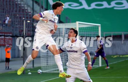 Fussball 2. Liga. SK Austria Klagenfurt gegen Young Violett Austria Wien.  Torjubel Felix Fischer   (Wien). Klagenfurt, 8.8.2025.
Foto: Kuess
www.qspictures.net
---
pressefotos, pressefotografie, kuess, qs, qspictures, sport, bild, bilder, bilddatenbank