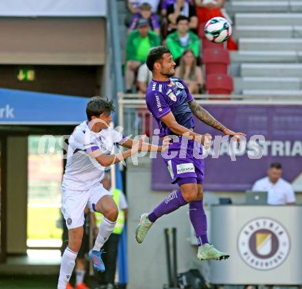 Fussball 2. Liga. SK Austria Klagenfurt gegen Young Violett Austria Wien.  Marco Sebastian Gantschnig (Klagenfurt),   Konstantin Aleksa (Wien). Klagenfurt, 8.8.2025.
Foto: Kuess
www.qspictures.net
---
pressefotos, pressefotografie, kuess, qs, qspictures, sport, bild, bilder, bilddatenbank