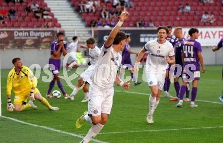 Fussball 2. Liga. SK Austria Klagenfurt gegen Young Violett Austria Wien.  Torjubel Felix Fischer  (Wien). Klagenfurt, 8.8.2025.
Foto: Kuess
www.qspictures.net
---
pressefotos, pressefotografie, kuess, qs, qspictures, sport, bild, bilder, bilddatenbank