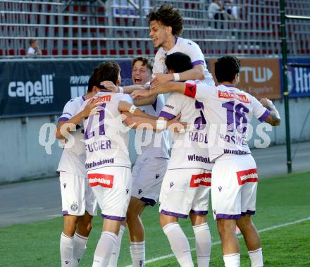 Fussball 2. Liga. SK Austria Klagenfurt gegen Young Violett Austria Wien.  Torjubel Felix Fischer   (Wien). Klagenfurt, 8.8.2025.
Foto: Kuess
www.qspictures.net
---
pressefotos, pressefotografie, kuess, qs, qspictures, sport, bild, bilder, bilddatenbank