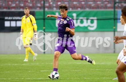 Fussball 2. Liga. SK Austria Klagenfurt gegen Young Violets Austria Wien. Matteo Kitz  (Klagenfurt). Klagenfurt, 8.8.2025.
Foto: Kuess
www.qspictures.net
---
pressefotos, pressefotografie, kuess, qs, qspictures, sport, bild, bilder, bilddatenbank